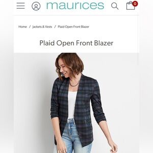 Maurices Plaid Open Front Blazer Holiday